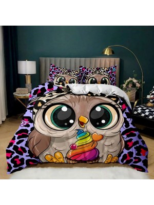 Set Copri Piumone Lenzuolo Federe Copripiumino Gufi Owls Duvet Cover BED0054C